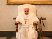 Pope Francis at his general audience in the library of the Apostolic Palace March 31, 2021.