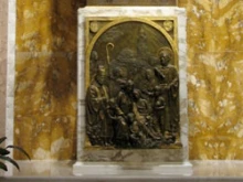 The pedestal featuring Archbishop Rembert Weakland in St. John the Evangelist Cathedral.