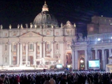 Tens of thousands of youth gather in St. Peter's Square to hear Pope Benedict speak.