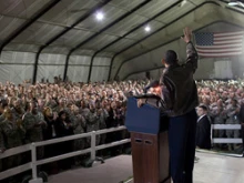 President Obama greets U.S. troops at a mess hall on Bagram Air Force Base. 