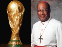 The World Cup trophy and Cardinal Wilfrid Napier.