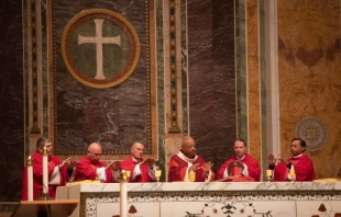 Archishop Wilton Gregory of Washington with Archbishop Timothy Broglio and Bishop Michael Burbidge at the Red Mass, Oct. 6, 2019.   Andrew Biraj/Catholic Standard.