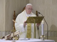 Pope Francis celebrates Mass at the Casa Santa Marta. 