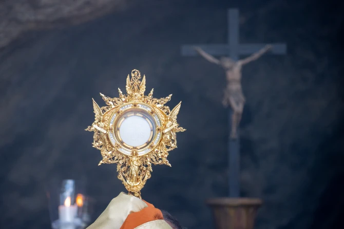 The Eucharistic procession ended in the Vatican’s Lourdes Grotto.