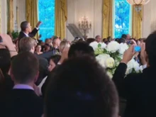 President Obama speaks at the LGBT Pride Month reception in the East Room. 