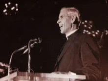 A shot of Archbishop Fulton Sheen from the movie “Archbishop Fulton J. Sheen: Servant of All.”