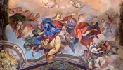 Assumption of the Virgin Mary fresco painting in San Petronio Basilica in Bologna, Italy.