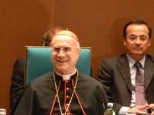 Cardinal Bertone speaks at the conference of professors being held in Rome on Saturday.