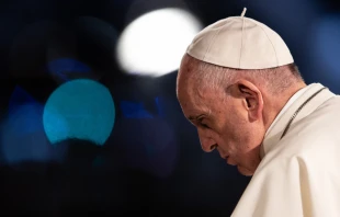 Pope Francis prays during the Good Friday Via Crucis in Rome April 19, 2019.   Daniel Ibanez/CNA.