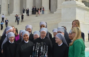 Religious sisters show their support of the Little Sisters of the Poor outside the Supreme Court where oral arguments were heard on March 23, 2016   Addie Mena/CNA