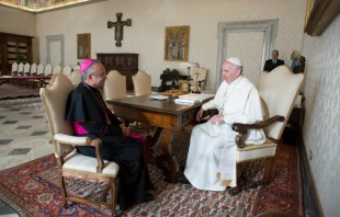 Archbishop Edgar Peña Parra meets with Pope Francis in Vatican City on Aug. 17, 2018. Credit: Vatican Media