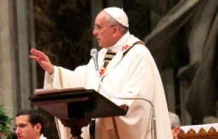 Pope Francis gives the homily during the Easter Vigil at St. Peter's Basilica on April 19, 2014.   Lauren Cater/CNA.