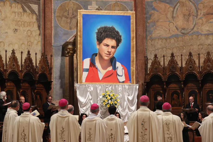 An image of Carlo Acutis was unveiled at his beatification Mass in Assisi, Italy Oct. 10, 2020.?w=200&h=150