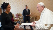 Chiara Porro, Australia's ambassador to the Holy See, presents her credentials to Pope Francis Aug. 27, 2020.