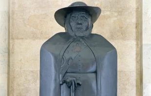 The bronze cast of Marisol Escobar's 'Father Damien' in the National Statuary Hall (detail). public domain. 