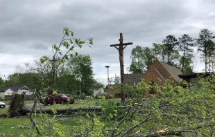 A crucifix outside a Tennessee church after storms over Easter, 2020.   Office of Rep. Chuck Fleischmann