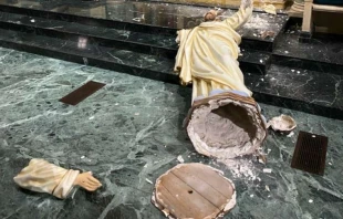 Statue of Christ damaged in St. Patrick's Cathedral, El Paso. Diocese of El Paso