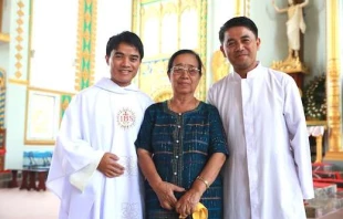 Fr. Wilbert Mireh with his mother and brother, on his ordination day, May 2013.    Jesuit Asia Pacific Conference