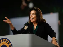 Gretchen Whitmer speaks at a June 2018 convention in Detroit. 