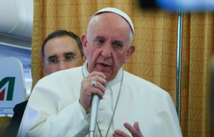 Pope Francis aboard the papal plane on April 29, 2017.   Ed Pentin/EWTN News.