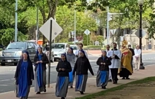 Eucharistic procession on Divine Mercy Sunday from Holy Comforter-St. Cyprian Catholic Church on Capitol Hill.   Robin Fennelly