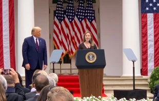 Judge Amy Coney Barrett speaking at the White House, Sept. 26, 2020.   Christine Rousselle/CNA