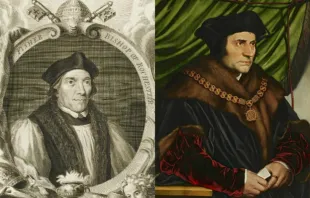 Details from St John Fisher by Jacobus Houbraken (c. 1760), and St Thomas More by Hans Holbein the Younger (1527). Credit: Public domain