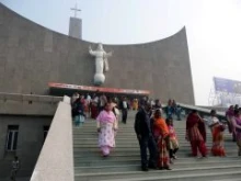 Faithful leaving Mass at the Lucknow Cathedral