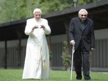 Pope Benedict on one of his walks with his brother Fr. Georg Ratzinger