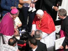  Pope Benedict XVI greets attendees after Sunday's Mass in Carpineto Romano, Italy