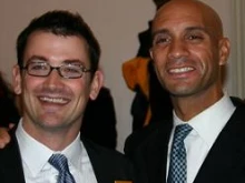 Unitarian Universalist pastor Rob Hardies poses for a picture with Mayor Adrian Fenty. 