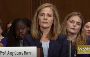 Amy Coney Barrett at a September 2017 hearing for Appeals Court nominees in the Senate.   C-SPAN