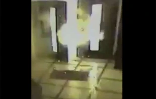 Security camera image of the explosion outside the Mexican Bishops' Conference. 