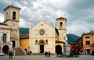 The Basilica of St. Benedict in the main square of Norcia, before the earthquake. 