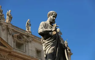 The statue of St. Peter holding the keys, outside St. Peter's Basilica.   Daniel Ibanez/CNA.