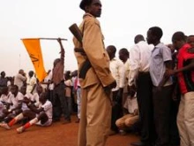 Soccer fans attend a ceremony after a soccer match called the Referendum Cup in honor of the conclusion of the referendum vote January 16, 2011 in the town of Yambio, south Sudan. Getty Images News