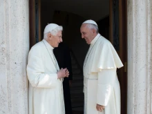 Pope Francis with Pope emeritus Benedict XVI at the Mater Ecclesiae Monastery in Vatican City on June 30, 2015.