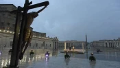 Pope Francis speaks in an empty St. Peter’s Square during a Holy Hour and extraordinary urbi et orbi blessing, March 27, 2020.