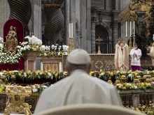 Pope Francis at the Easter Vigil Mass in St. Peter's Basilica on April 16, 2022.