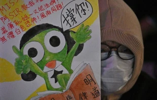 A pro-democracy supporter takes part in a rally to support teachers at Edinburgh Place in the Central district of Hong Kong on January 3, 2020.   PHILIP FONG/AFP via Getty Images