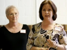 Pregnancy Help Center Volunteer Coordinator Jeanne Smith (left) and Program Manager for Catholic Charities' Pregnancy Services Sandi Davidson.  Photo by Mary C. Weaver