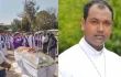 At left, funeral of Father Donald Martin Ye Naing Win (pictured at right), martyred in Myanmar on Feb. 14, 2025.