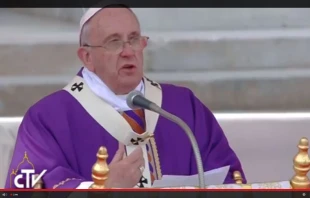 Pope Francis celebrates Mass at Piazza Plebiscito in Naples on March 20, 2015. CTV screenshot. 