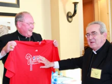 Archbishop Dolan and Cardinal Rigali meet at the U.S. Bishops assembly in Baltimore. 