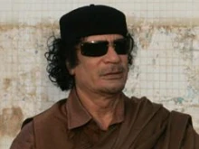 Colonel Moammar Ghadafi during a 2008 visit by Vladimir Putin. Epsilon/Getty Images News