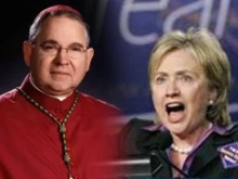 Archbishop José Gomez and Sen. Hillary Clinton