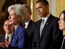 President Obama introduces Gov. Sebelius in the East Room on Monday. Photo: whitehouse.gov