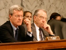 Sens. Max Baucus and Chuck Grassley at a Senate Finance Committee meeting.