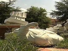 A statue toppled by vandals at St. Joseph's. Photo: News 4