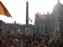 Young people fill St. Peter's square as they prepare to meet with Pope Benedict.